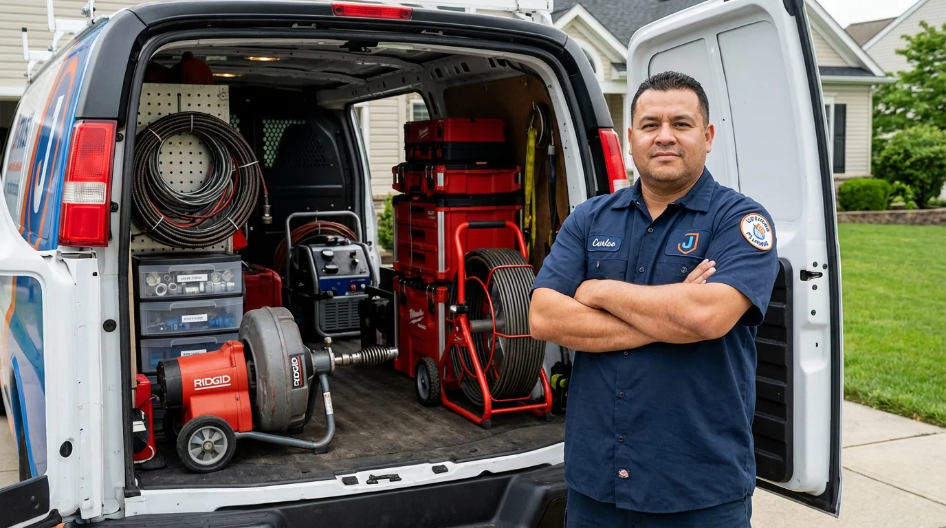 Professional drain cleaning equipment and Johns Plumbing LLC plumber in Crete