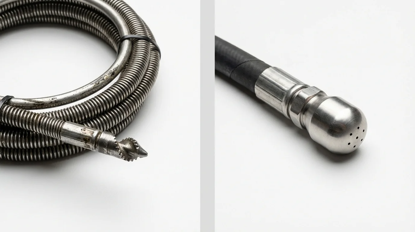 Drain snake cable and hydro jetting nozzle used for drain cleaning in Crete, IL
