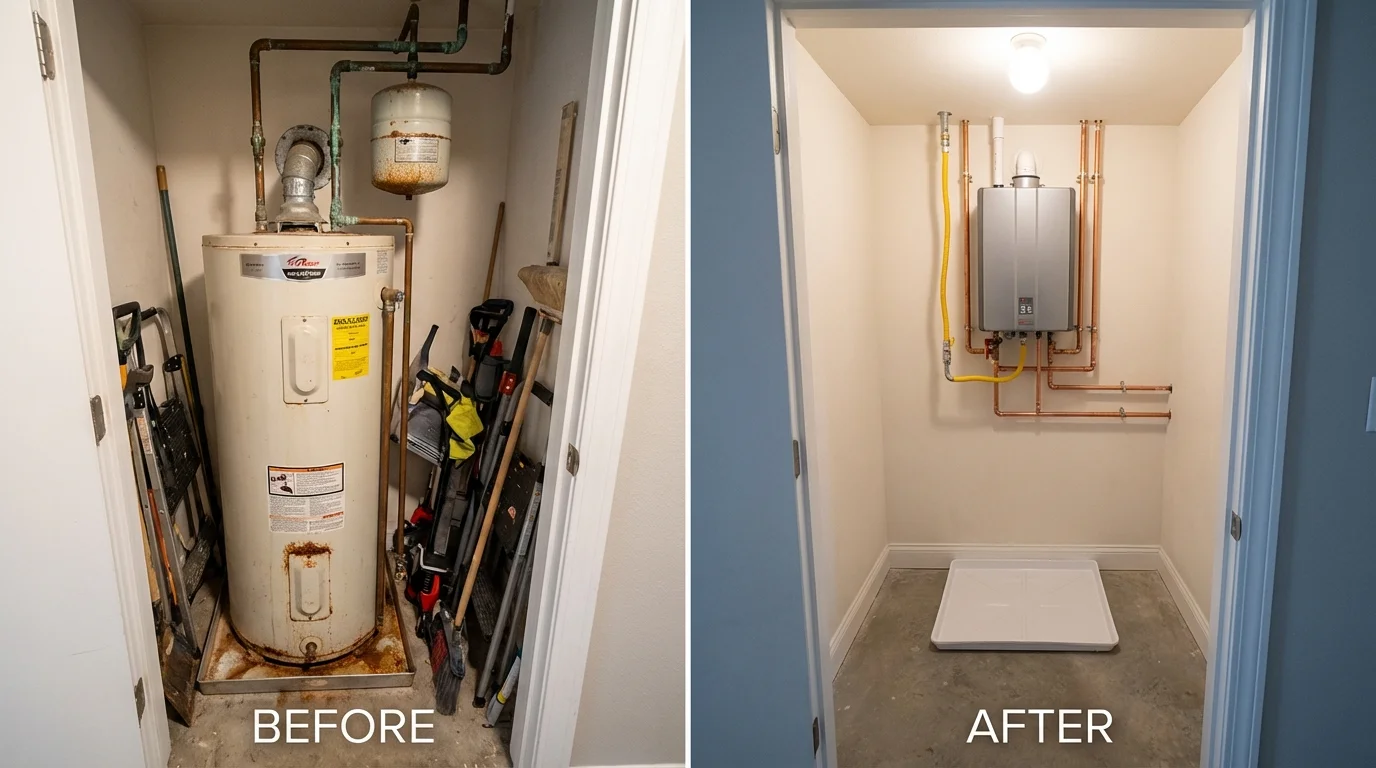 Tank water heater versus wall-mounted tankless unit comparison for Crete, IL homeowners