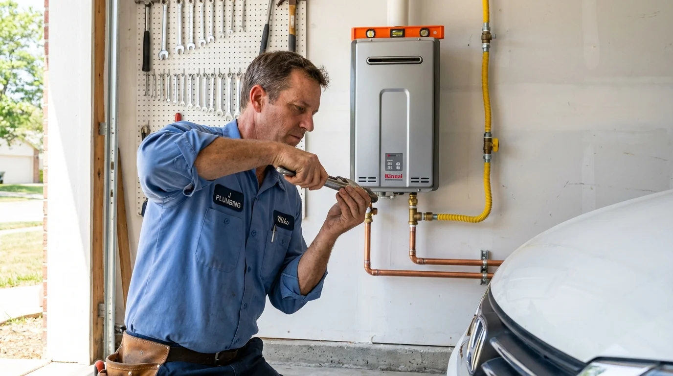 Tankless water heater installation by a Johns Plumbing LLC plumber in Crete